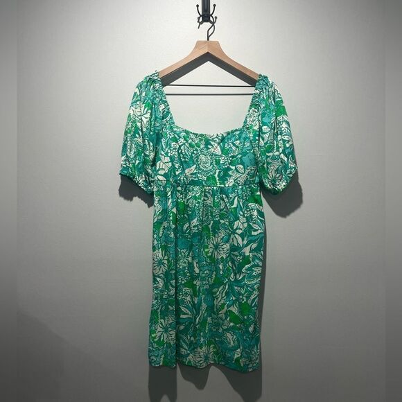 Lily Pulitzer Delaney Green Floral Print Babydoll Square Neck Dress 12 - Picture 5 of 10